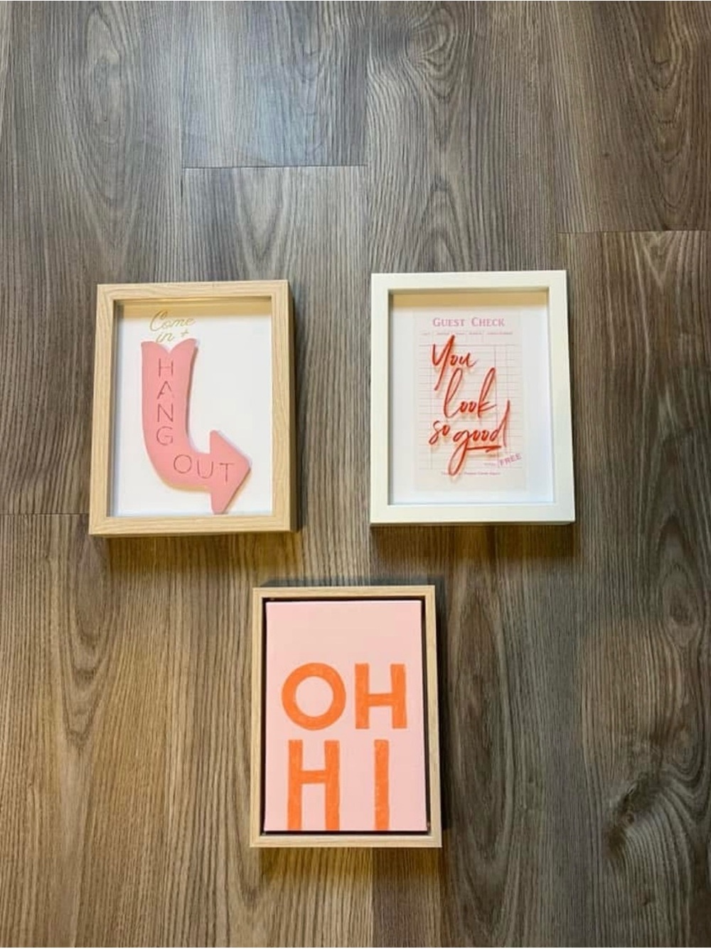 Framed Pink & Orange Wall Art Set - OH HI / Hang Out / You Look So Good